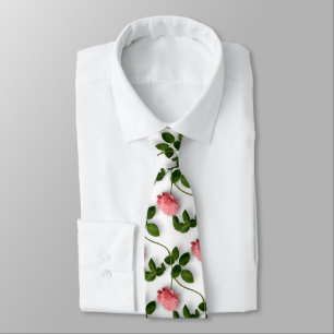 Pink Roses Green Stems Seamless pattern Tie