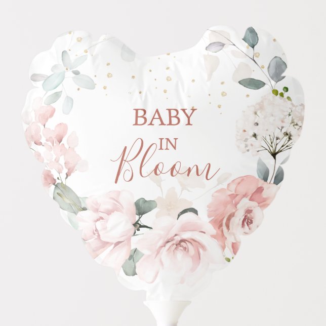 Pink Roses Greenery Foliage Baby in Bloom Balloon (Front)