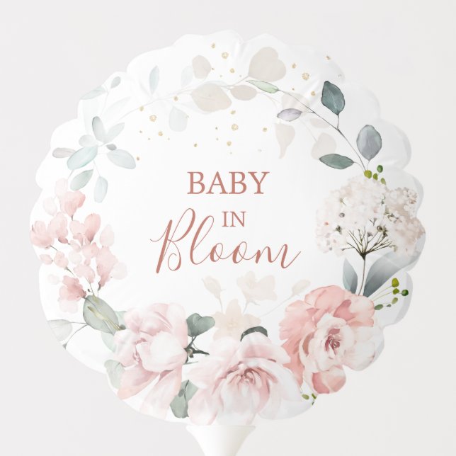 Pink Roses Greenery Foliage Baby in Bloom Balloon (Back)