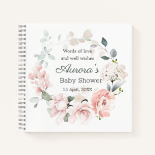 Pink Roses Greenery Foliage Baby Shower Notebook