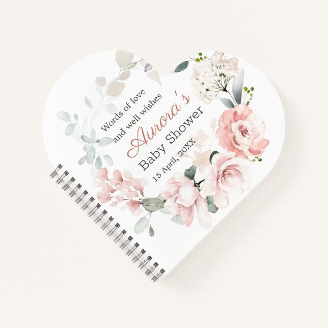 Pink Roses Greenery Foliage Baby Shower Notebook (Front)