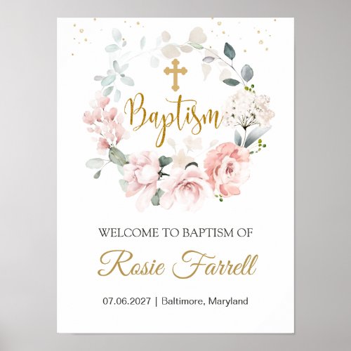 Pink Roses Greenery Foliage Baptism sign