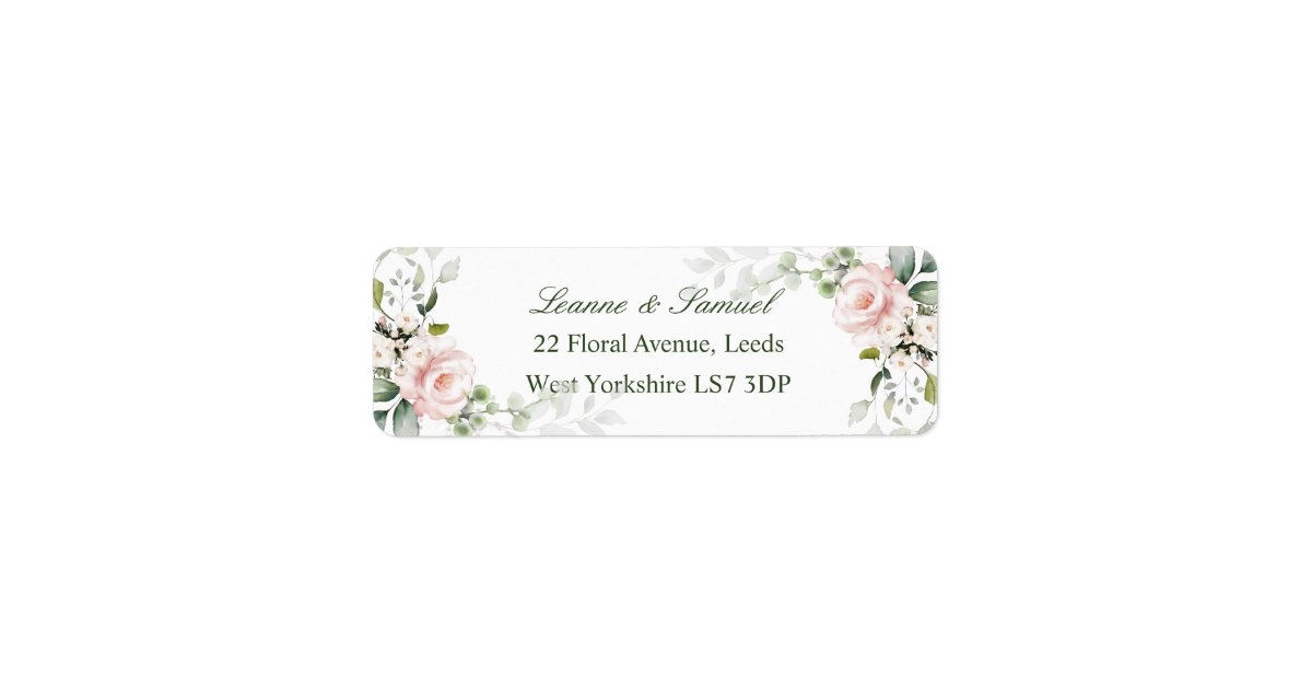 Pink Roses Greenery Foliage return address Label | Zazzle