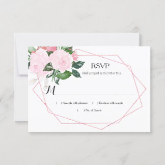 Pink Roses Greenery Geometric RSVP Card