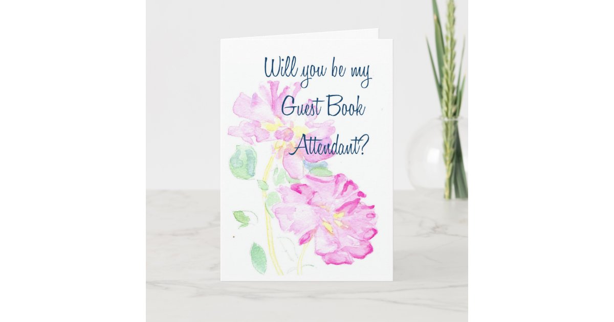 Pink Roses Guest Book Attendant Request Invitation