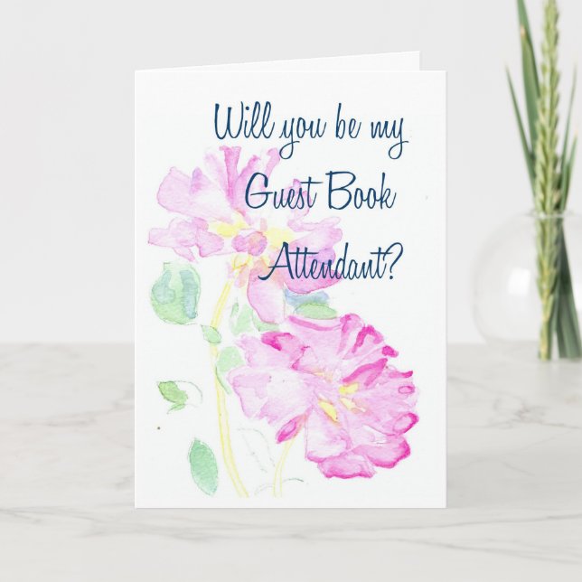Pink Roses Guest Book Attendant Request Invitation (Front)