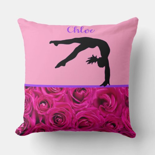 Pink Roses Gymnastics Tumbling Throw Pillow
