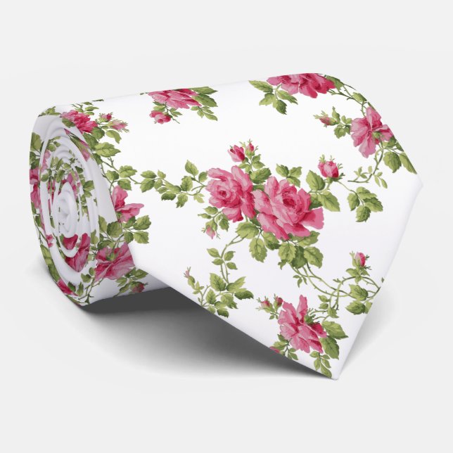 Pink Roses Hand Painted Neck Tie (Rolled)