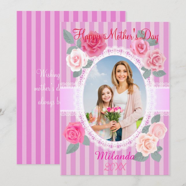 Pink Roses Happy Mother’s Day Card (Front/Back)