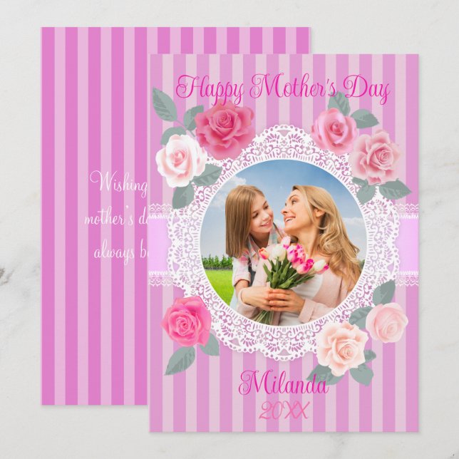 Pink Roses Happy Mother’s Day Card (Front/Back)