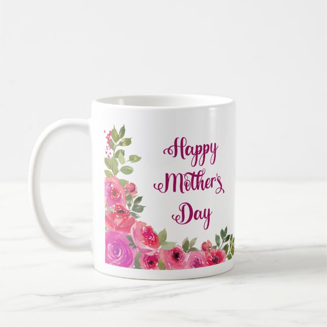 Pink roses Happy Mother's Day year Coffee Mug (Left)