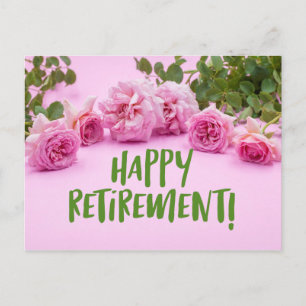 Pink roses Happy Retirement on Pink background Postcard