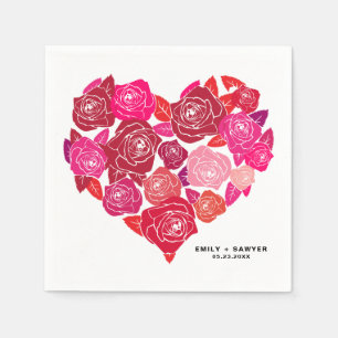 Pink Roses Heart Cluster Custom Wedding Paper Napkins