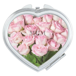 Pink Roses Heart Shaped Compact Mirror