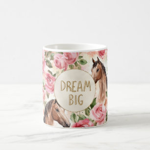 Pink Roses Horses Gold Glitter Dream Coffee Mug
