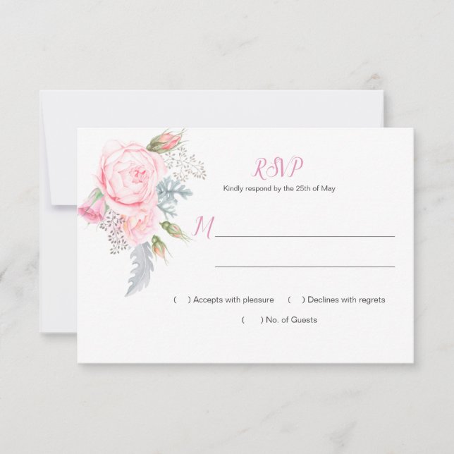 Pink Roses Hydrangeas Greenery RSVP (Front)