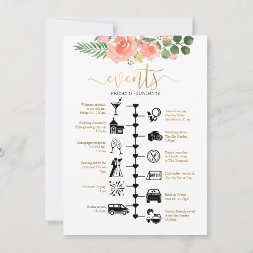 Pink Roses Illustrated Wedding Guest Welcome Advice Card