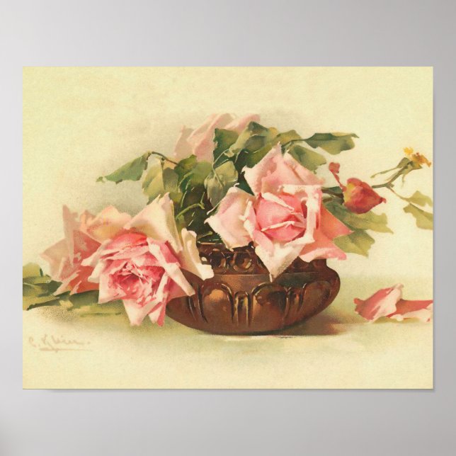 Pink Roses in a Bowl by Catherine Klein Poster (Front)