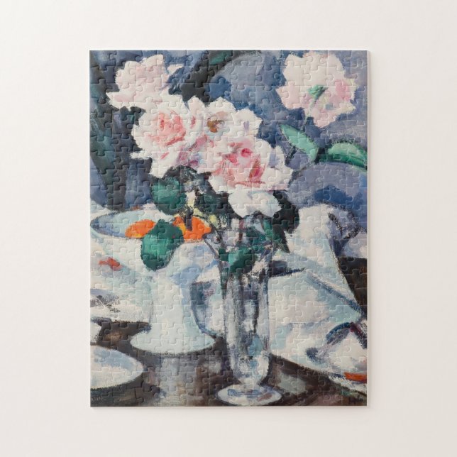 Pink Roses in a Glass Vase | Samuel John Peploe Jigsaw Puzzle (Vertical)
