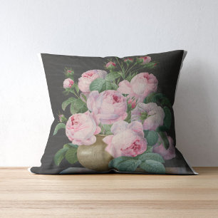 Pink Roses in a Vase – Pierre Joseph Redouté Throw Pillow