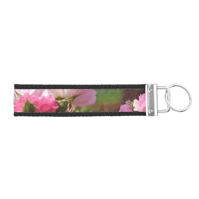 Pink Roses in Bloom Wrist Keychain (Keys on Right)