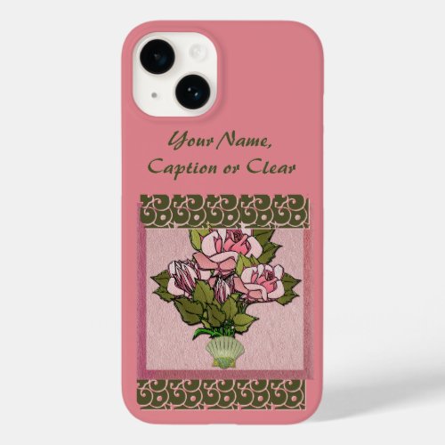 Pink Roses in Seashell Vase Personalized Case_Mate iPhone 14 Case
