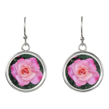 Pink Roses In Silver Plated Earrings by SimoneSheppardDesign at Zazzle