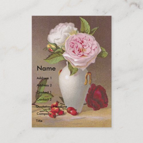 Pink Roses in White Vase Victorian Trade Card Business Card Template
