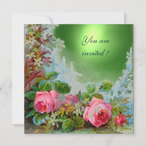 PINK ROSES  JASMINES  Emerald Green Gem Invitation