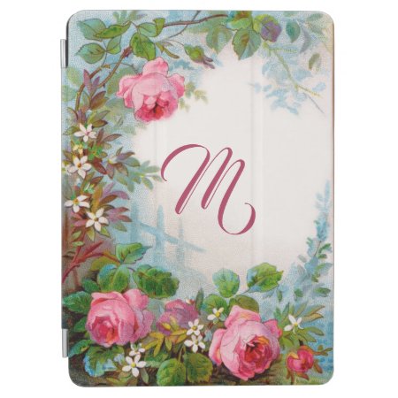 Pink Roses , Jasmines Floral Fantasy Monogram Ipad Air Cover