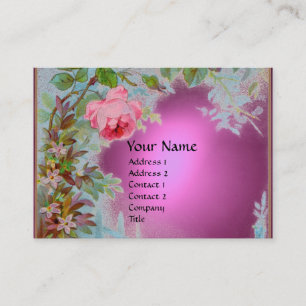 PINK ROSES & JASMINES MONOGRAM GEM STONE ,Fuchsia Business Card