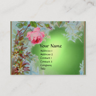 PINK ROSES & JASMINES MONOGRAM GEM STONE green Business Card