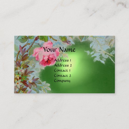 PINK ROSES  JASMINES MONOGRAM GEM STONE green Business Card