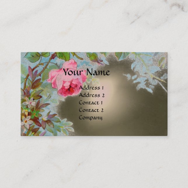 PINK ROSES & JASMINES MONOGRAM GEM STONE grey Business Card (Front)