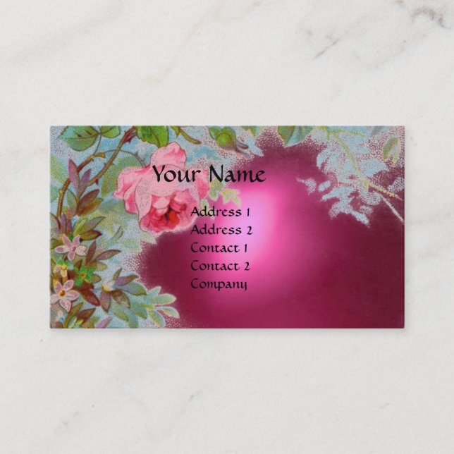 PINK ROSES & JASMINES MONOGRAM GEM STONE pink Business Card (Front)