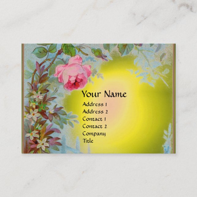 PINK ROSES & JASMINES MONOGRAM GEM yellow white Business Card (Front)