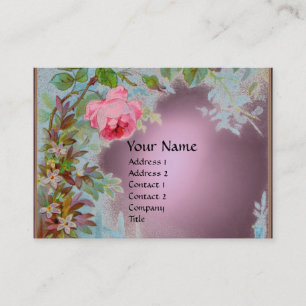 PINK ROSES & JASMINES PURPLE GEMSTONE MONOGRAM BUSINESS CARD