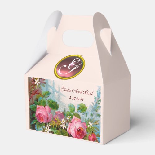 PINK ROSES JASMINES WEDDING GEM MONOGRAM FAVOR BOXES