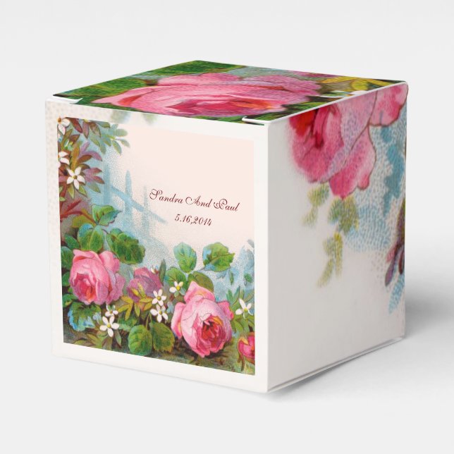 PINK ROSES ,JASMINES WEDDING GEM MONOGRAM FAVOR BOXES (Front Side)