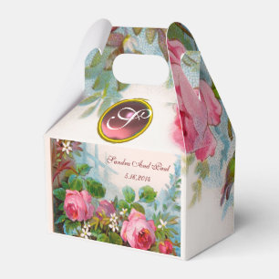 PINK ROSES ,JASMINES WEDDING GEM MONOGRAM FAVOR BOXES