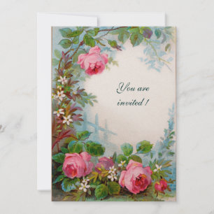 PINK ROSES & JASMINES White Champagne Metallic Invitation