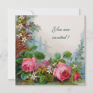 PINK ROSES & JASMINES White Ice Metallic Invitation