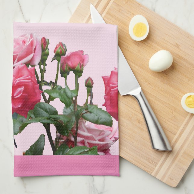 PINK ROSES   KITCHEN TOWEL (Quarter Fold)
