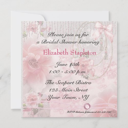 Pink Roses Lace and Pearls Invitation