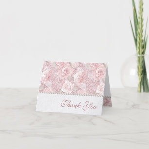Pink Roses, Lace and Pearls Letterpress Thank You Card