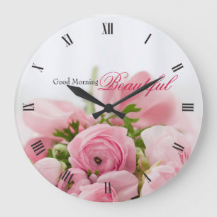 Pink roses large clock