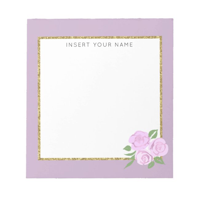 Pink Roses & Lilac Personalized Notepad 5.5" x 6" (Front)
