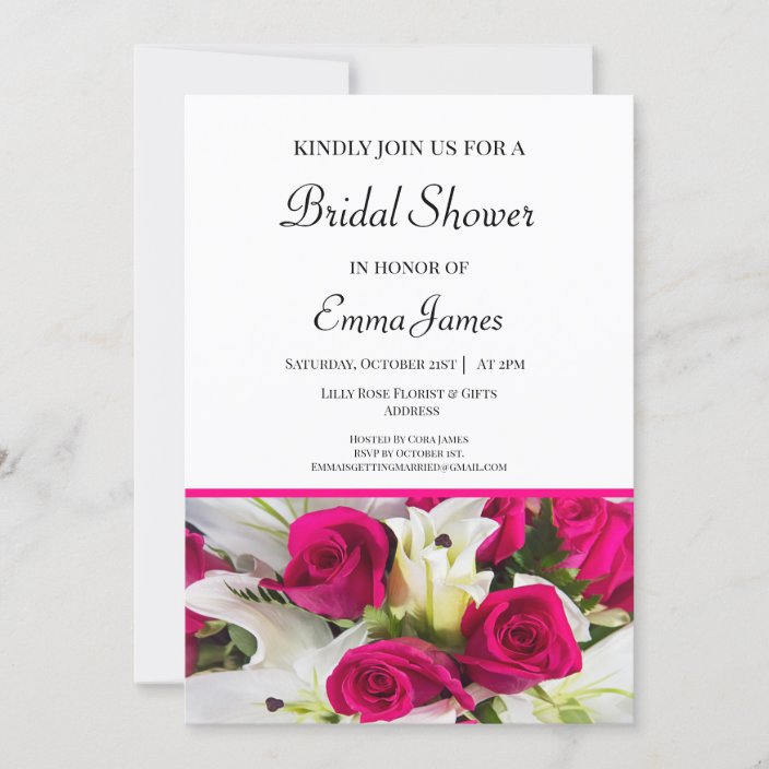 Pink Roses & Lilies Bridal Shower Invitation