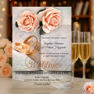 Pink Roses Love Story Book Wedding Invitation