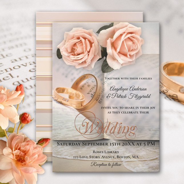 Pink Roses Love Story Book Wedding Invitation (Creator Uploaded)